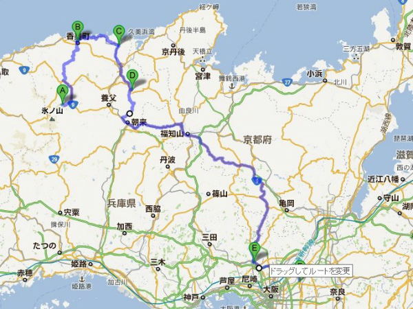 '11.10.30 次男と丹後ドライブ旅行 ２日目のルート